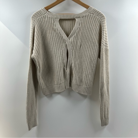 Aeropostale Beige Cropped Knit Sweater with Crisscross Back – Size Medium - Picture 4 of 6